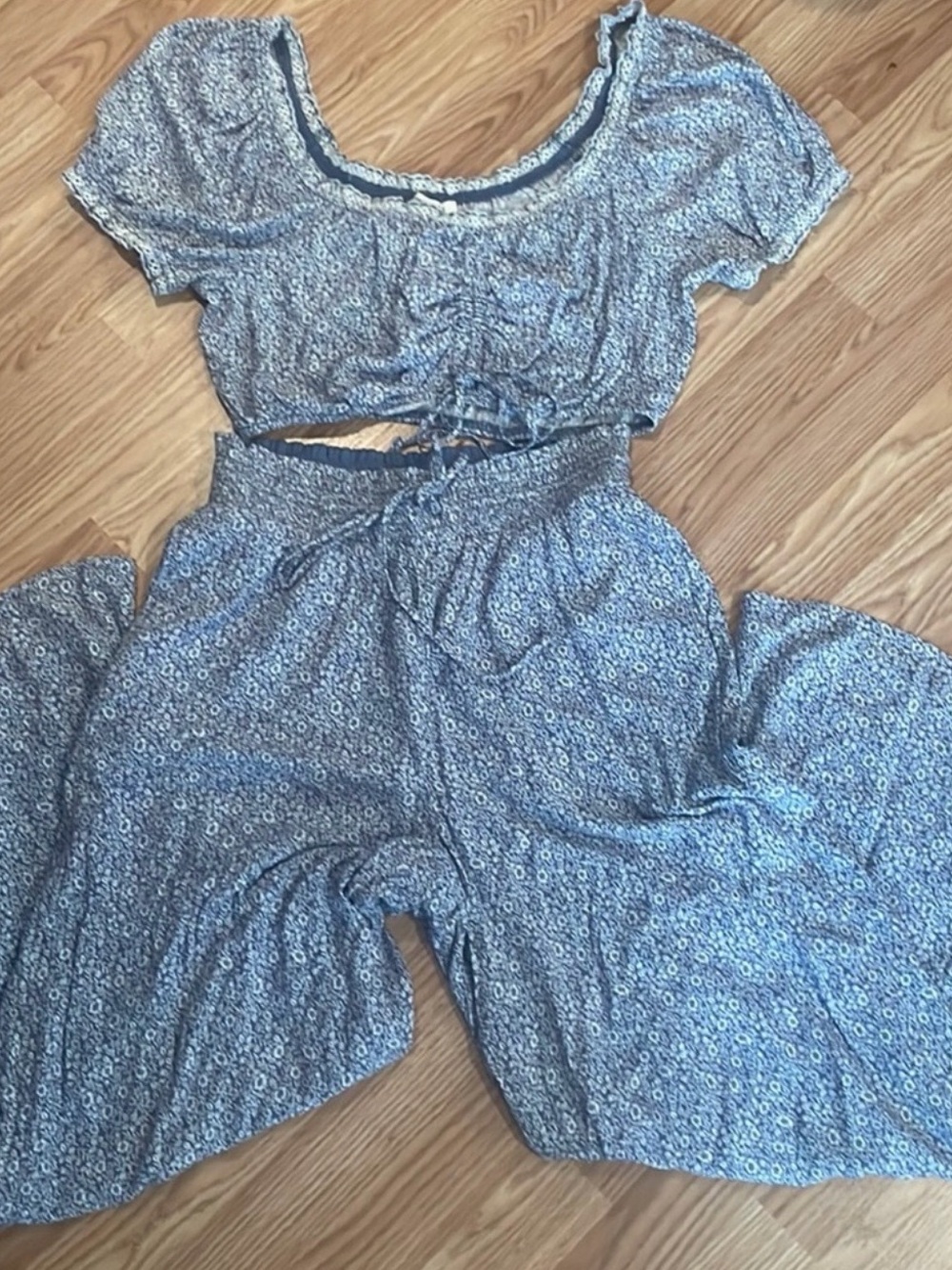 Floral Blue Wide-Leg Set